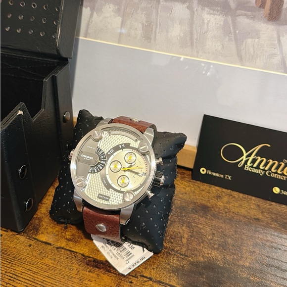 DIESEL Little Daddy Grey Dial Brown Leather Men's Watch DZ7335 - Picture 3 of 9